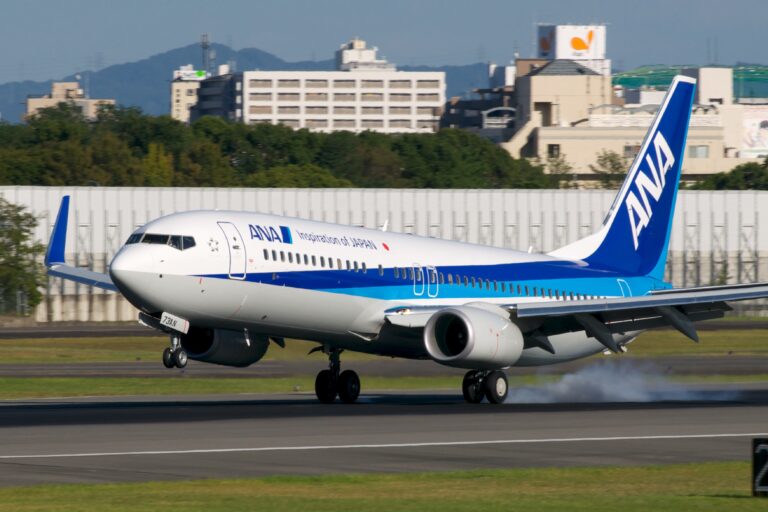 Itami! ANA 737 plants it at Osaka International Airport (ITM)